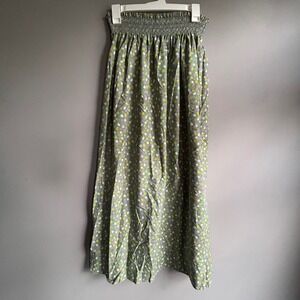 Floral Smocked Waist Maxi Skirt Teal Green‎ Ditsy Print Boho Cottagecore 40L